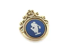 ■美品■ WEDGWOOD ウェッジウッド ジャスパー カメオ ネックレストップ ペンダントトップ アクセサリー ブルー系×ゴールド系 DG4498