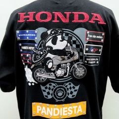 パンディエスタ＆HONDAコラボ　半袖Tシャツ　　黒　XL　T-shirt with embroidered panda on a motorcycle