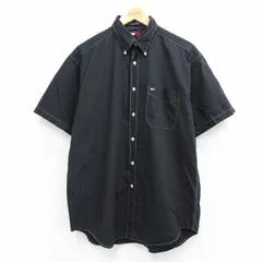 XL/古着 トミーヒルフィガー 半袖 ブランド シャツ メンズ 90s ワンポイントロゴ コットン ボタンダウン 黒 ブラック 25jul26 中古 トップ