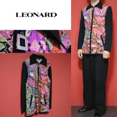 【極希少】LEONARD シルク混 ペイズリー切替 ロゴジップ ニットジャケットのサムネイル
