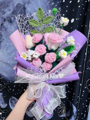 ピンクバラ花束　編み物