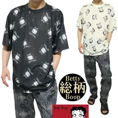 ベティーブープ ベティブープ ベティちゃん Tシャツ 半袖  総柄/ウインクベティ 服 グッズ 薄手 メンズ/レディース/ユニセックス ベティ・ブープ キャラクター 通販 ブラック/クリーム betty boop 公式ライセンス M
