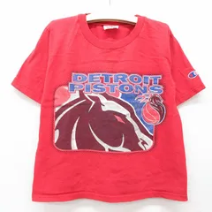 古着 チャンピオン champion 半袖 ビンテージ Tシャツ キッズ ボーイズ 子供服 90s デトロイトピストンズ コットン クルーネック 赤 レッド