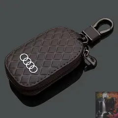 【新品未使用】◆アウディ AUDI◆モカブラウン◆キーケース スマートキー レザーキーケース 車用 鍵 収納 ラウンドファス ナー 軽量 キーホルダー aado qtm