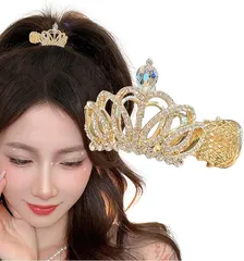 Herbeluemily(ハベルミリィ) ヘアクロー クリップ ラインストーン ビジュー ポニーテールクリップ ポニーテールホルダー(ゴールドC（ティアラ）)