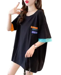 韓国tシャツ オーバーサイズ カジュアル フェイクレイヤード tシャツ 5分袖 クルーネック レディース レディース 夏物トップス カットソー ビックtシャツ ゆったり 半袖 MMTYRMtシャツ