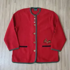 レディース 105 ／ GEIGER 赤 ウール カーディガン ジャケット 男性だけの 刺繡
