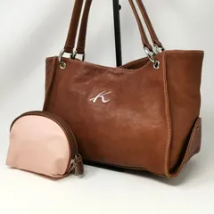 キタムラ　ハンドバッグ　ブラウン　トートバッグ　レザー　革　ピンク　管理番号KKVNKO2505