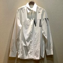 ★お盆期間限定価格★  ヴァレンティノ VALENTINO VLTN ロゴ プリント シャツ 長袖 白 黒 ホワイト ブラック [39 151/2] メンズ N603/T5/T3