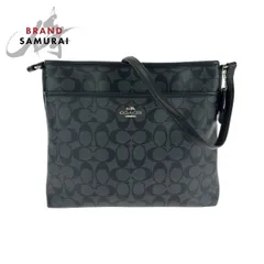 美品 COACH コーチ シグネチャー ロゴ ブラック 黒 グレー シルバー金具 PVC ショルダーバッグ ポシェット メンズ 501467【中古】