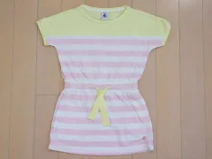 プチバトー PETIT BATEAU アウトレット 子供服 女の子 チュニック ワンピース 3歳 約 90cm 黄色 ピンク 白 ボーダー 半袖 春 夏 ベビー服 ★3 ガールズ 女児 キッズ ベビー 【中古】 ユーズド 古着 子ども服 こども