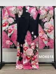 振袖 仮絵羽 金彩 紋意匠 牡丹 大輪 薔薇 正絹 未仕立て品 八掛付き MOK618