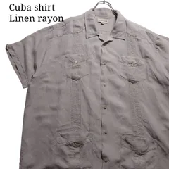 【90～00s】キューバシャツ リネンレーヨン 半袖シャツ 古着