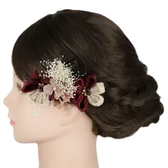 七五三 髪飾り 三歳 七歳 日本髪 花 2点セット ワインレッド 臙脂 ピンク ベージュ オフホワイト つまみ細工 菱つまみ カスミ No.9-5424