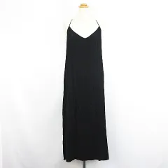 ユニクロ UNIQLO キャミソールワンピース チュニック ロング丈 マキシ丈 光沢 L ブラック ※EKM