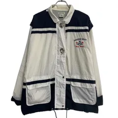 ジャケット 46/48 XL 程 ホワイト ネイビー ジップアップ ビッグサイズ バックプリント 刺繍 アウター 古着卸 アメリカ仕入 a701-6975