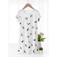 ☆ ペンギン×ホワイト ☆ 140cm ☆ キッズ ルームウェア パジャマ ワンピース 女の子 ykmd5153 パジャマ ワンピース キッズ 半袖 ルームワンピース ナイトウェア ルームウェア 部屋着 寝巻 寝間着 女の子 薄手 子供服 子ども服 子供