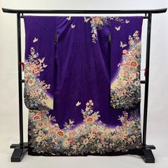 中振袖 振袖 正絹 中古品 紫 紫色 黄色 3S245 HAC3245