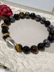 天然石 水晶 タイガーアイ オニキス ヘマタイト ブレスレット
