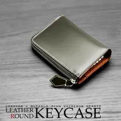 《送料無料＆税込価格》《新品未使用》《数量限定》《特別価格》VACHERON HEARTS！馬革！バッファロー（水牛革）レザー！L字ファスナー方式！６連キーフックタイプ！キーケース＆カード入れ付きウォレット　AN-1197　カーキ