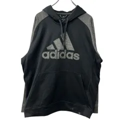 adidas ロゴスウェット パーカー XL グレー ブラック アディダス フーディー プルオーバー ラグラン 古着卸 アメリカ仕入 a709-5885