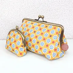 和風 がま口 ポーチ＆ミニ財布 セット 和装小物 和雑貨 浴衣 小銭入れ 化粧ポーチ メイクポーチ 小物入れ 黄色 マスタード 辛子色 飴玉風チャーム wafu_karashi