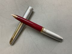 美品☆昭和レトロ 14K プラチナ 花柄 ピンク ショート 万年筆 レディ