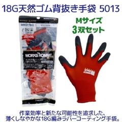 【Mサイズ】18G極薄天然ゴムコーティング背抜き手袋　3双セット　ワークスオム
