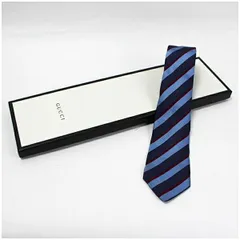 【極美品】GUCCI グッチ ネクタイ 現行タグ ブルー ストライプ グッチ シルク ネクタイ ナロータイ ストライプ ネイビー×ブルー