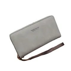 (グレー) カードケース ロングウォレット ストラップ付き 小銭入れ 長財布 ラウンドファスナー ジップアラウンド Sawadee] [Thai