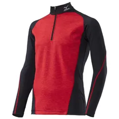 【新品・2営業日で発送】MIZUNO ミズノ ミズノ 防寒アンダー 防風ストレッチハイネックハーフジップシャツ チャイニーズレッド L (F2JJ858062L 7217)