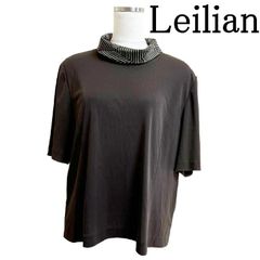 Leilian（レリアン）レディース　半袖トップス　プリント襟付き　カーキ　秋　13号
