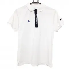 【美品】パーリーゲイツ 半袖ポロシャツ 白ネイビー 前立て英字ロゴ スナップボタン レディース 2(L) ゴルフウェア PEARLY GATES