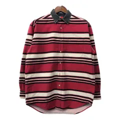 90年代 TOMMY HILFIGER トミーヒルフィガー ボーダー 長袖シャツ レッド (メンズ M) 中古 古着 Q7216