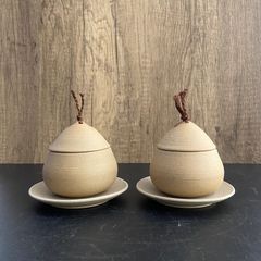 【２客セット】美濃焼　蒸し碗(焼締クリ型) ＋ 受皿