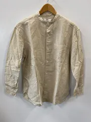 ピ09●UNIQLO●ユニクロ●ノーカラー●メンズ●長袖シャツ●sizeS●ベージュ