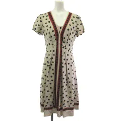 シビラ SYBILLA GBEJM-10490 ドット柄 ワンピース ひざ丈 シルク使 フレンチスリーブ ベージュ M