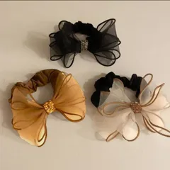 ヘアゴム シフォン リボン シュシュ ヘアアクセサリー オーガンジー シアー 上品 大人 かわいい キラキラ 韓国