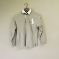 M10014 【POLO RALPH LAUREN】 ポロ ラルフローレン ラガーシャツ 140 キッズ ポロシャツ トップス グレー 長袖 ロンT 子供 綿