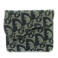 クリスチャンディオール Christian Dior トロッター オブリーク サドルフラップ ヴィンテージ 財布 二つ折り 小銭入れ キャンバス レザー 黒 ブラック グレー TR0042 /NW37 ■OH