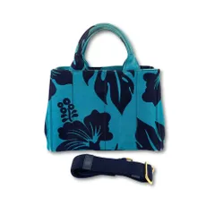 希少！PRADA プラダ カナパ キャンバス ハンドバッグ ハイビスカス ハンドル変色あり