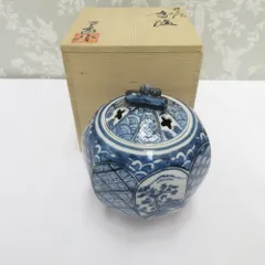 九谷焼 染付 祥瑞 捻り 捻子 万象窯 香炉 共箱 下道万象窯