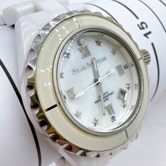 STAR JEWELRY スタージュエリー レディース腕時計 2010 クリスマス 限定モデル ホワイト セラミックベルト 0.01ct ダイヤ入り デイト機能 電池交換済み
