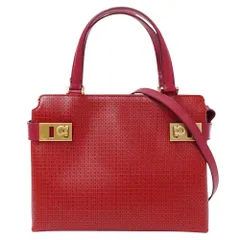 フェラガモ  Ferragamo バッグ レディース ブランド ハンドバッグ ショルダーバッグ 2way ガンチーニ レザー レッド 手持ち 肩掛け おしゃれ ロゴ ガンチーニ柄 【中古】