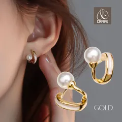 ピアス イヤリング 金属アレルギー対応 18K パール ダブルライン レイヤード シェル風 スタッド ニッケルフリー レディース 大人 かわいい 上品 エレガント ジュエリー ゴールド 送料無料 プチプライス高見え CRAIFE