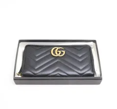 グッチ　GGマーモント　ラウンドファスナー　ブラック　レザー　443123