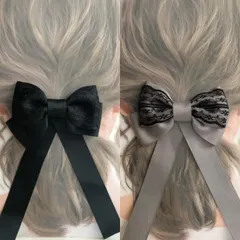 ブラックorグレーのレースリボンバレッタコサージュポニーフック♪卒園式卒業式にも