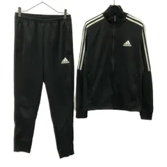 adidas アディダス ロゴプリント 長袖 トレーニングジャージ 上下 セットアップ M ブラック ウエストゴム サイドジップ メンズ 古着