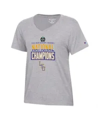 【送料無料】 チャンピオン レディース Tシャツ トップス Women's Gray LSU Tigers 2025 NCAA Baseball Men's College World Series Champions V-Neck T-Shirt Gray