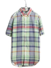 【お得なクーポン配布中!】 90s ラルフローレン インディアン マドラス チェック 半袖 ボタンダウン シャツ メンズ S / 90年代 オールド ポロ ワンポイント 半袖シャツ